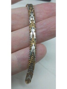 2 Tone Sterling Silver Gold Vermeil Riccio Bracelet 7.25" VTG Italy #G6